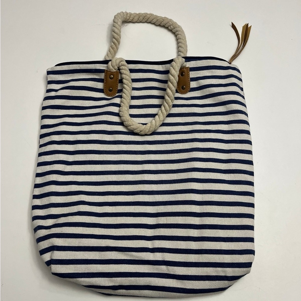 Nautical Striped Summer & Rose Brittany Tote Bag with Rope Handles